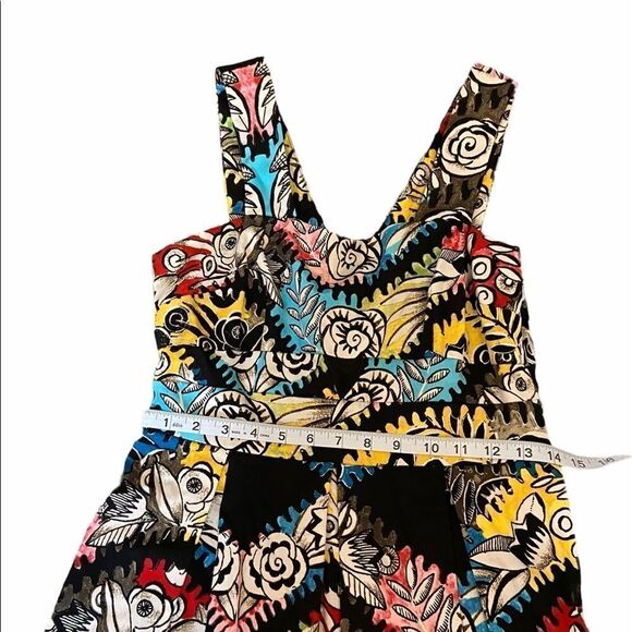 Printed Cotton V Neck Pleated Floral Mini Dress S - Picture 7 of 8